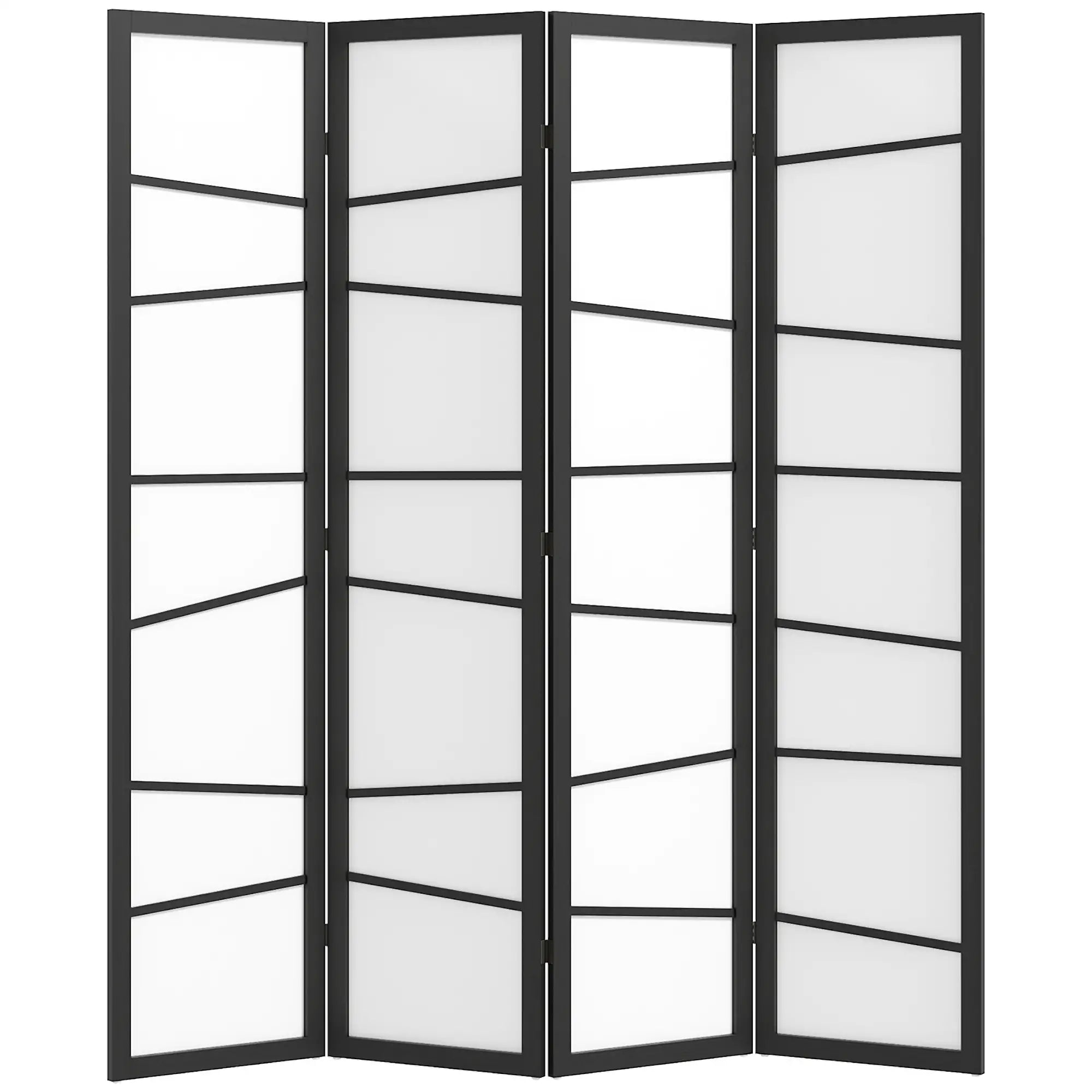 5.6ft Folding Room Divider, 4 Panel Wood Frame, White Room Dividers White, Black at Gallery Canada