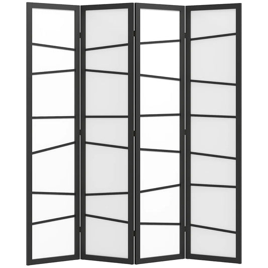 5.6ft Folding Room Divider, 4 Panel Wood Frame, White Room Dividers White, Black at Gallery Canada