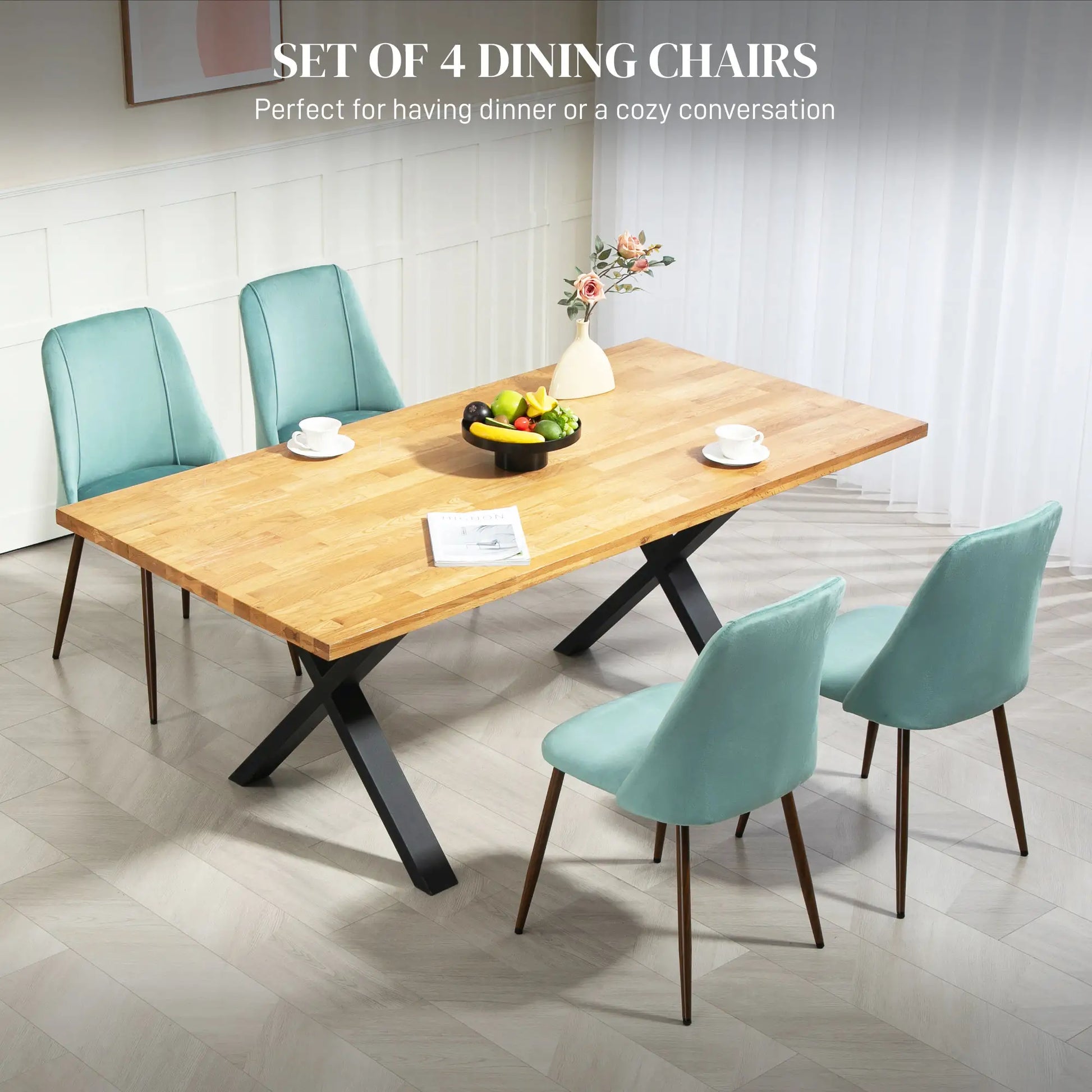 Upholstered Dining Chairs Set of 4, Velvet, Wood-Grain Steel Leg, Light Green Dining Chairs at Gallery Canada