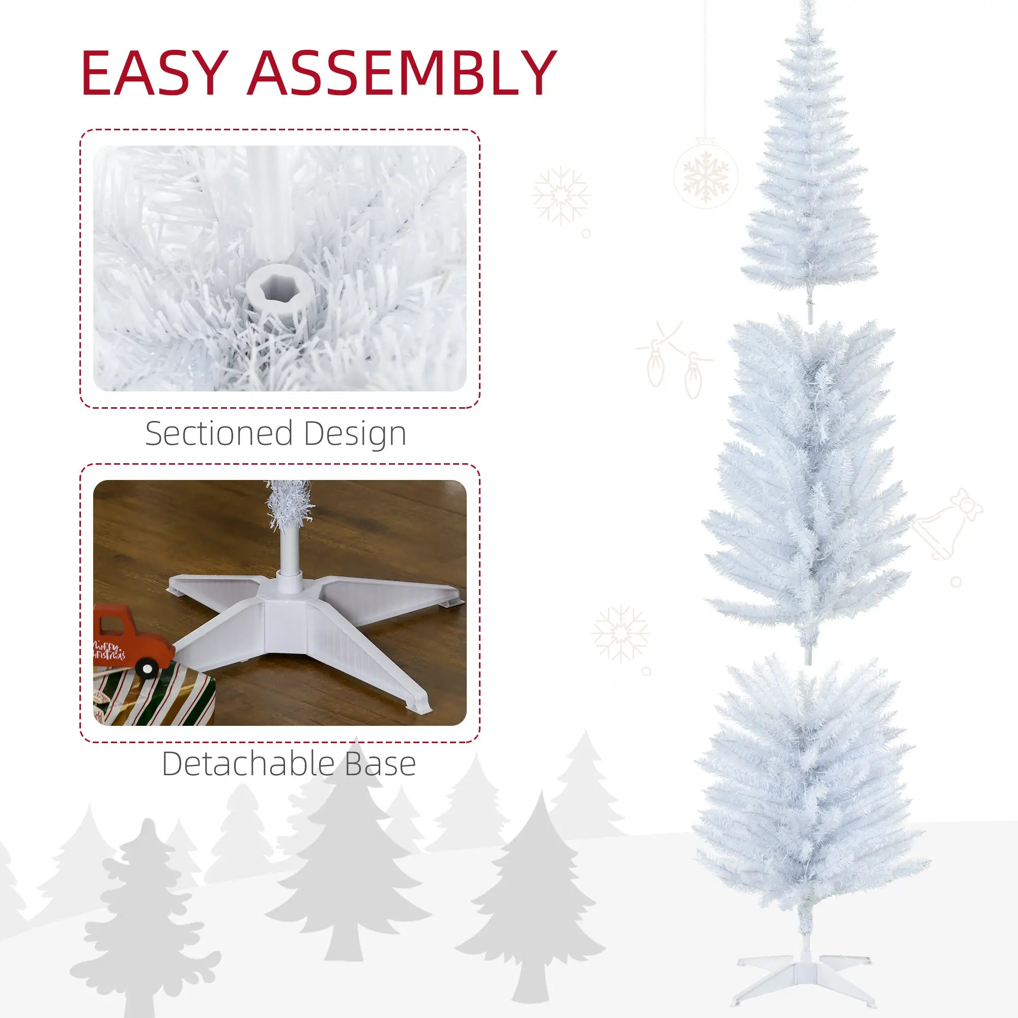 7' Pre Lit Artificial Pencil Christmas Tree, Warm White LED Lights, White Pencil Christmas Trees at Gallery Canada
