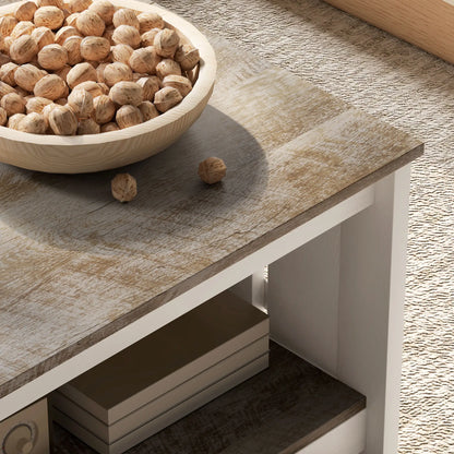 31.5" Square Coffee Table, Farmhouse 2-Tier, Distressed Oak Brown, Brown Coffee Tables at Gallery Canada