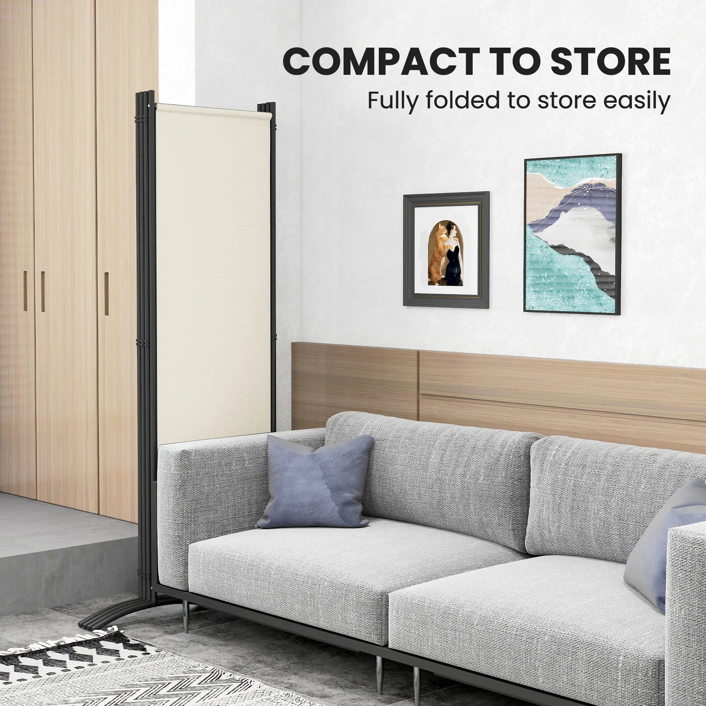 Folding Room Divider, Privacy Screen, 5.6FT Tall, Cream White Side Awnings at Gallery Canada