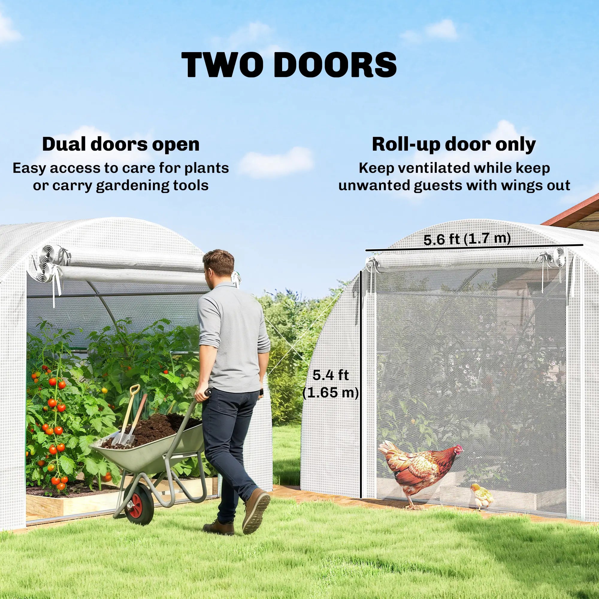 Walk-in Tunnel Greenhouse, 20'x10'x7', Mesh Door, PE Cover, White Tunnel Greenhouses at Gallery Canada