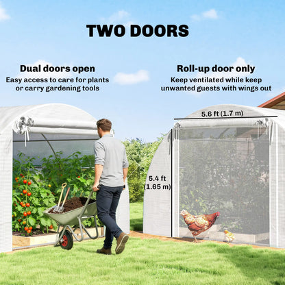 Walk-in Tunnel Greenhouse, 20'x10'x7', Mesh Door, PE Cover, White Tunnel Greenhouses at Gallery Canada