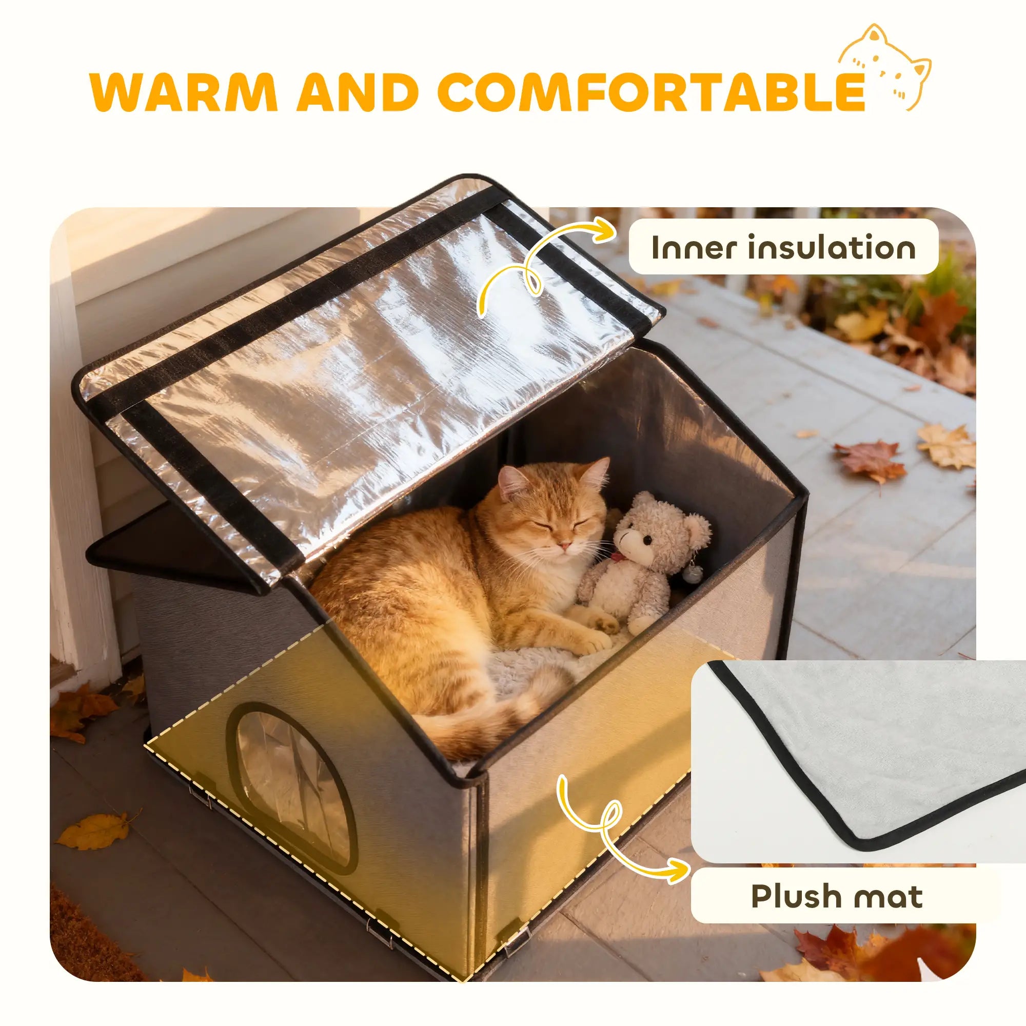 Outdoor Cat House, Waterproof Insulated Cat Kennel with Elevated Base, Foldable Feral Kitty Shelter for Kittens, Grey Cat Houses at Gallery Canada