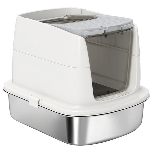 Large Stainless Steel Litter Box, Enclosed Metal Cat Litter Tray Cat Litter Box Enclosures White at Gallery Canada