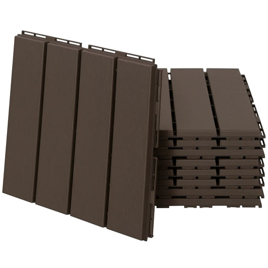 9 Pcs PP Interlocking Deck Tile, 12" x 12", Indoor Outdoor Use, Brown Deck Tiles Brown at Gallery Canada