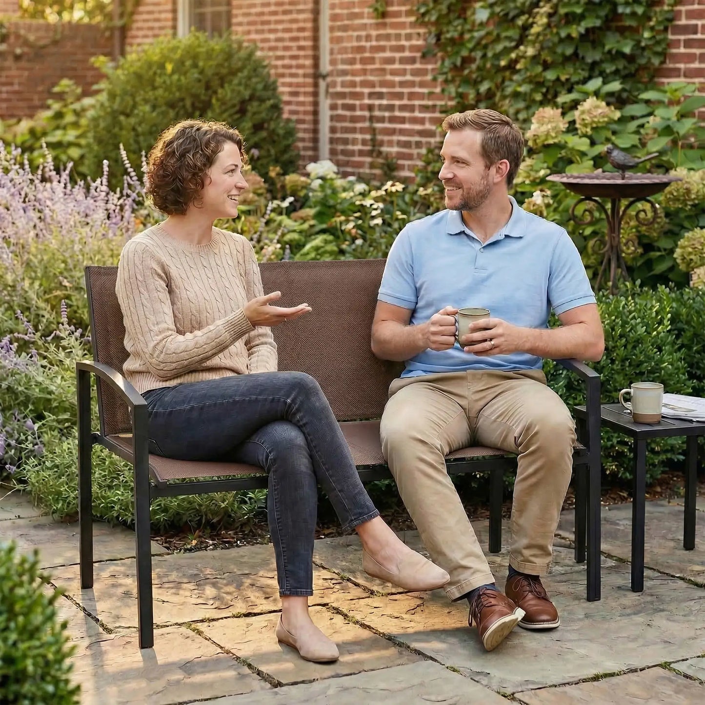 44 in Metal Garden Bench, Breathable Mesh Fabric, Dark Brown Outdoor Benches at Gallery Canada