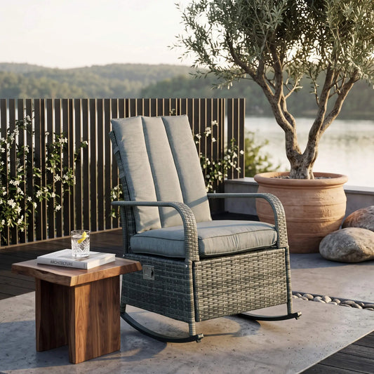 Outdoor Wicker Rocking Chair With Cushion, Mixed Grey Outdoor Rocking Chairs Mixed Grey at Gallery Canada