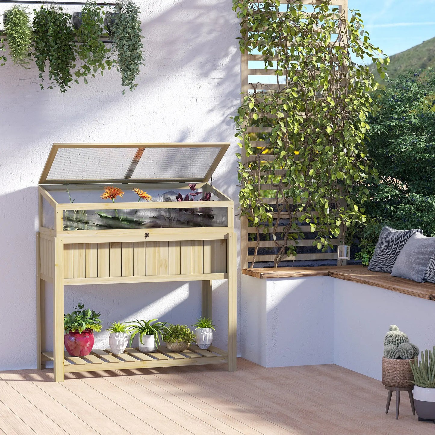 Raised Garden Bed, Outdoor Wooden PVC Elevated Planter Box, Natural Cold Frame Greenhouses at Gallery Canada