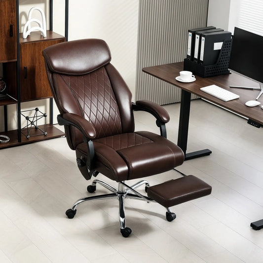 6 Point Massage Office Chair with Remote, Ergonomic Reclining Computer Desk Chair with Footrest, Side Pocket, Dark Brown Massage Chairs Dark Brown at Gallery Canada