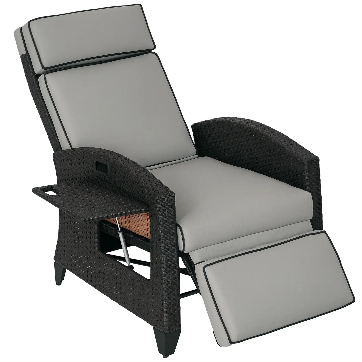 Outdoor Recliner Chair, Adjustable Backrest, Cushion, Side Tray, Light Grey Chaise Loungers at Gallery Canada