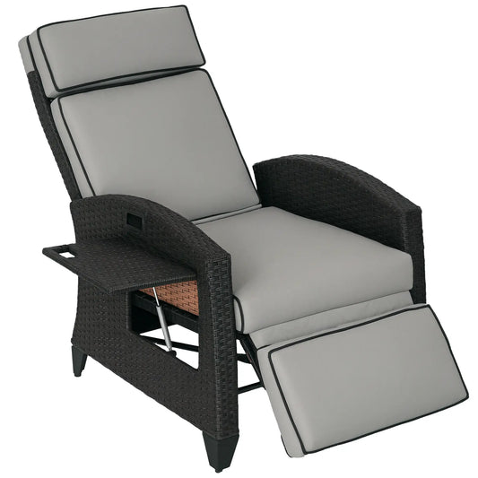 Outdoor Recliner Chair, Adjustable Backrest, Cushion, Side Tray, Light Grey Chaise Loungers Light Grey, Brown at Gallery Canada