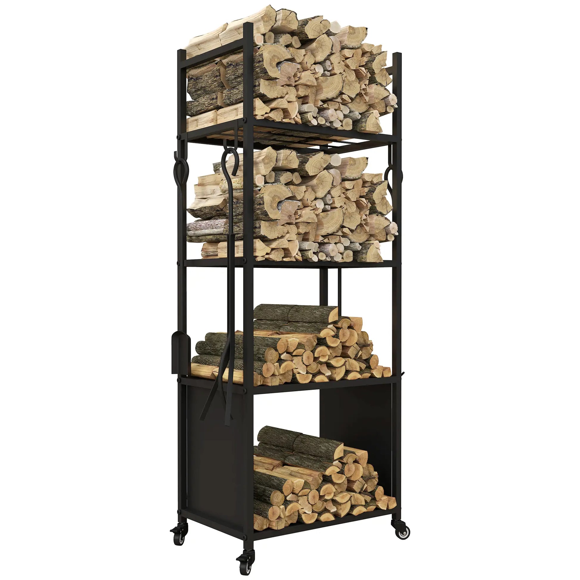 4-Tier Firewood Rack With Wheels, 4 Tools, Powder-Coated Steel Firewood Racks at Gallery Canada