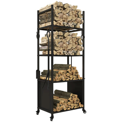 4-Tier Firewood Rack With Wheels, 4 Tools, Powder-Coated Steel Firewood Racks at Gallery Canada