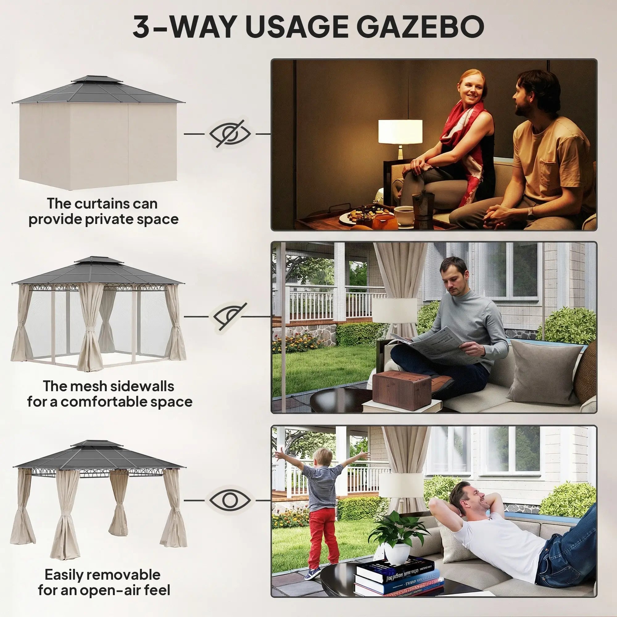 10' x 12' Outdoor Gazebo, Double Roof Hardtop With Polycarbonate Roof Gazebos at Gallery Canada