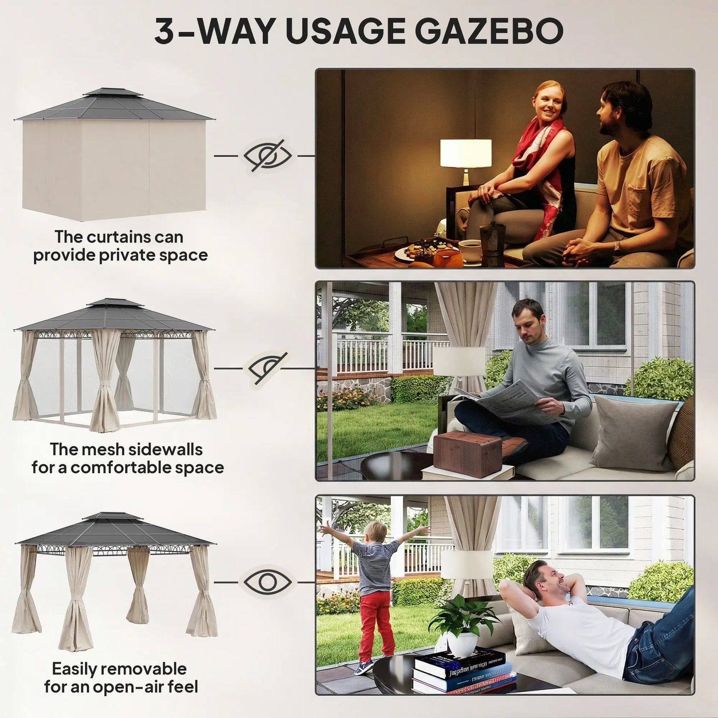 10' x 12' Outdoor Gazebo, Double Roof Hardtop With Polycarbonate Roof Gazebos at Gallery Canada
