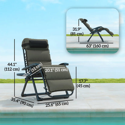 Reclining Zero Gravity Chair, Adjustable Backrest, Folding Sun Lounger, Removable Cushion, Grey Lounger Chairs at Gallery Canada