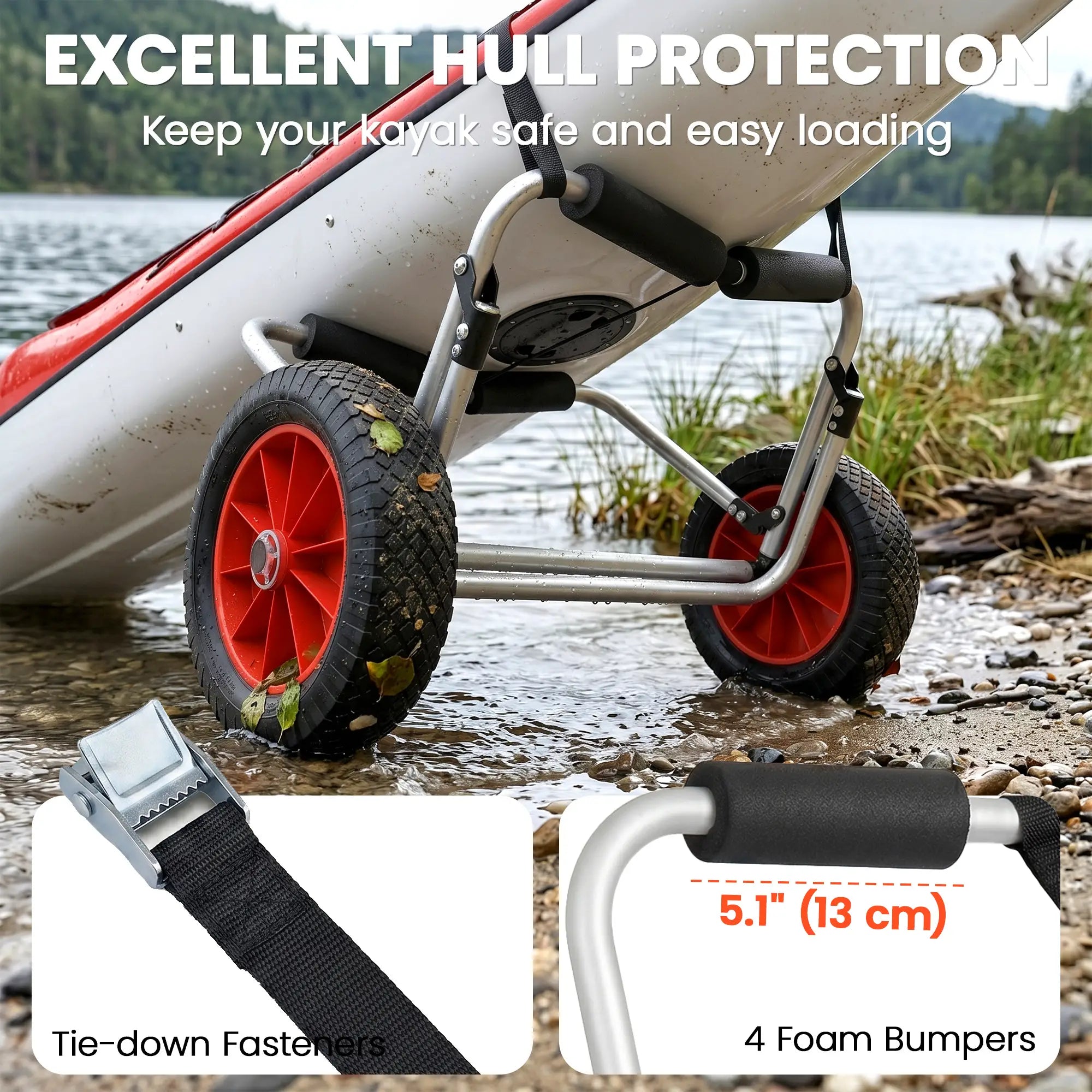 198LBS Kayak Cart, Foldable Canoe Dolly, Aluminum Frame, Silver Kayak Carts at Gallery Canada