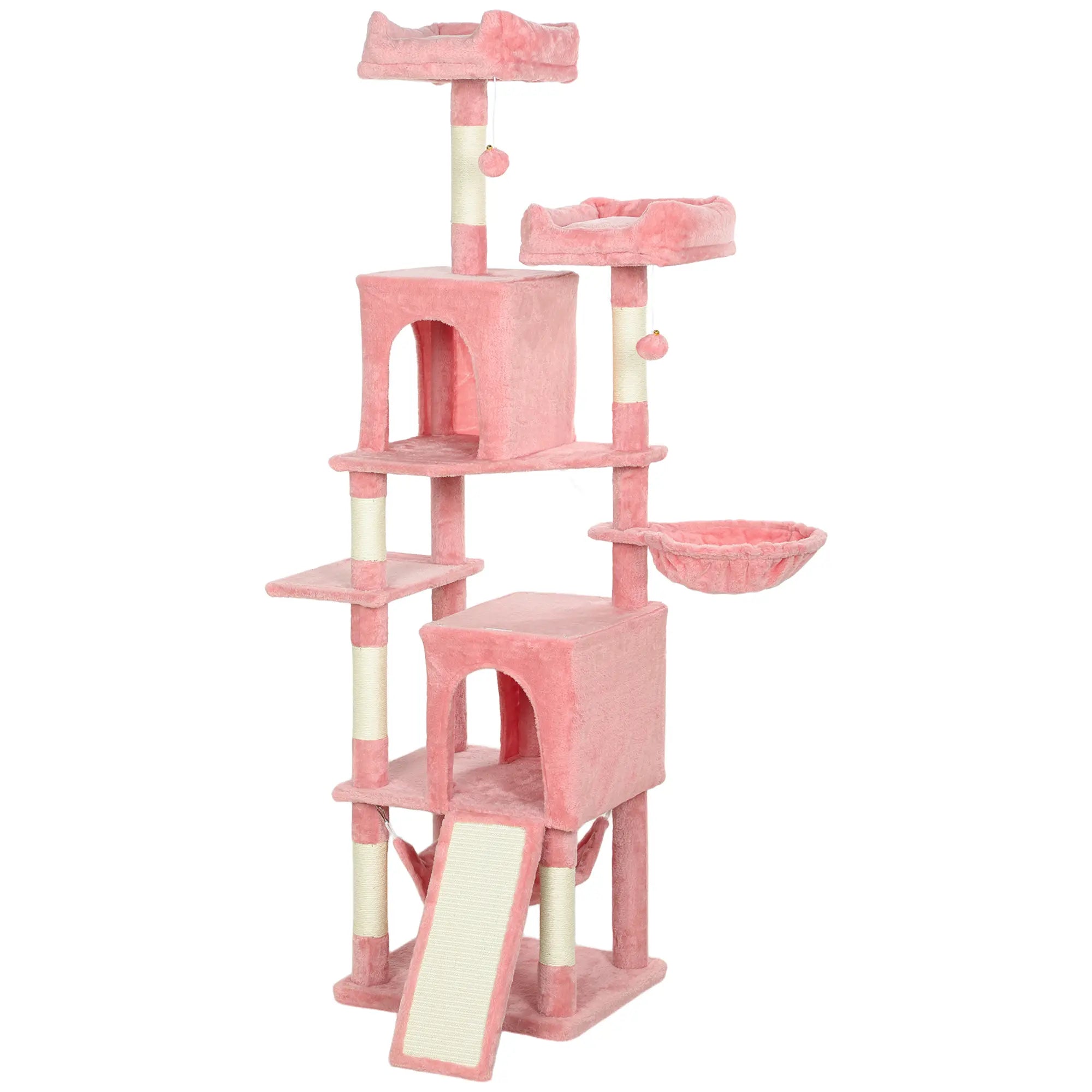 Cat Tree, 70 Inch Multi-Level Tower with Condos, Perches, Hammock, Pink Cat Towers Pink, Beige at Gallery Canada
