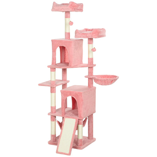Cat Tree, 70 Inch Multi-Level Tower with Condos, Perches, Hammock, Pink