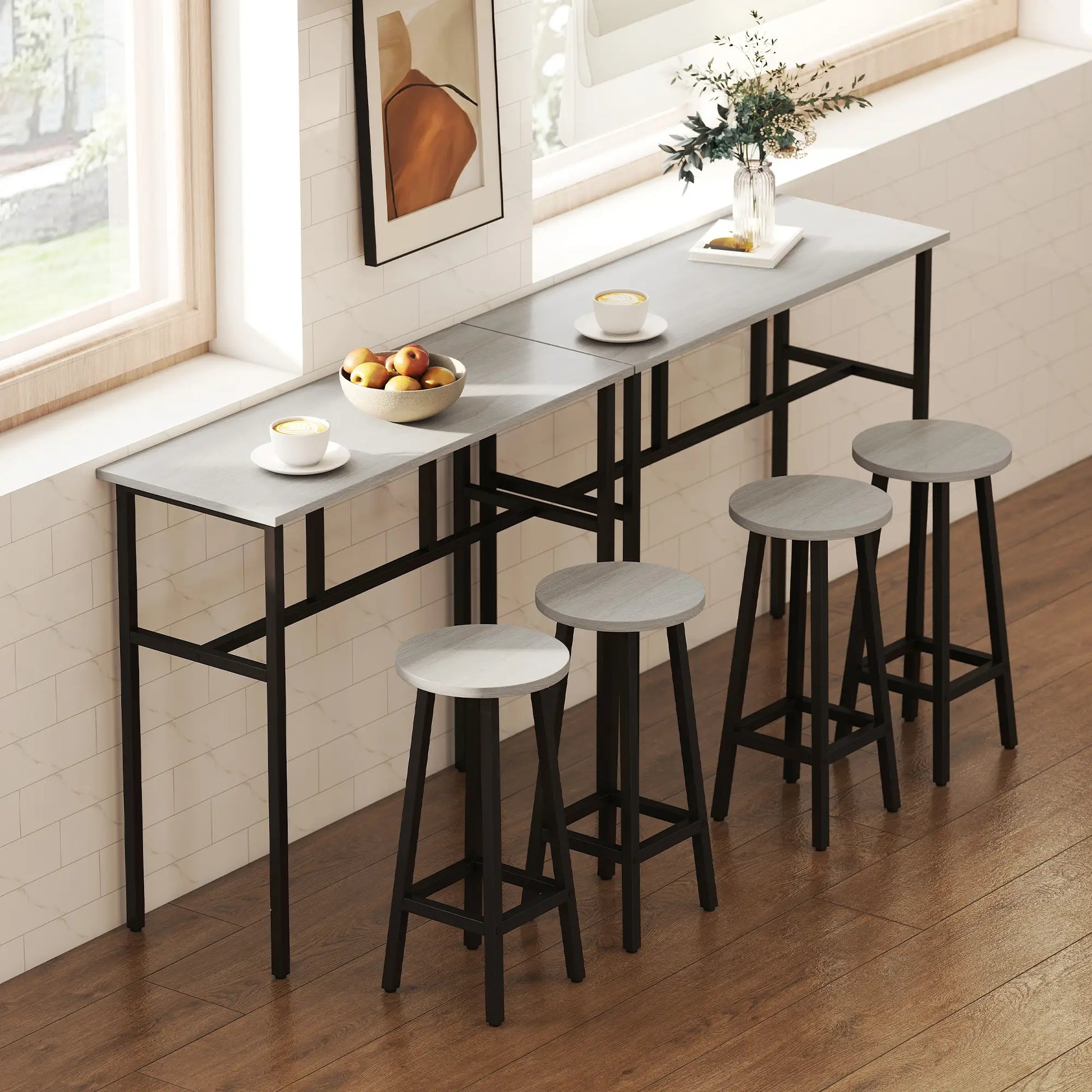 Bar Table Set, 6 Piece, 2 Tables, 4 Stools, Grey Bar Sets at Gallery Canada