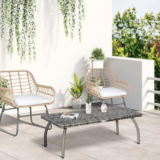 Rattan Coffee Table, 35.4" x 19.7", All-Weather PE, Outdoor Side Table, Grey Patio Side Tables Grey at Gallery Canada