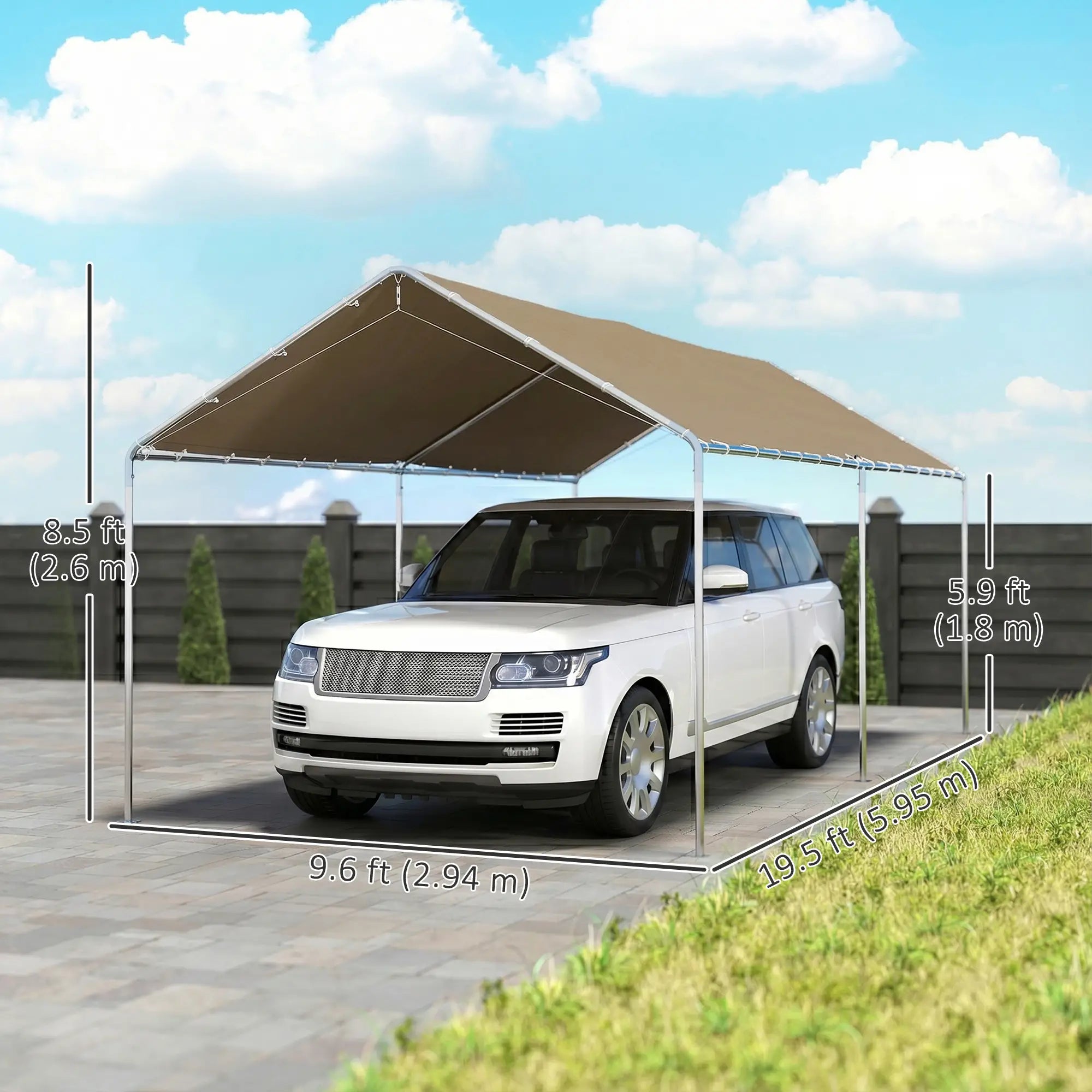 10' x 20' Carport, Heavy Duty Galvanized Canopy, Khaki Car Shelters at Gallery Canada