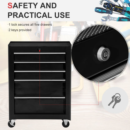 5-Drawer Rolling Tool Cabinet, Lockable Tool Chest, Black Tool Organizers at Gallery Canada