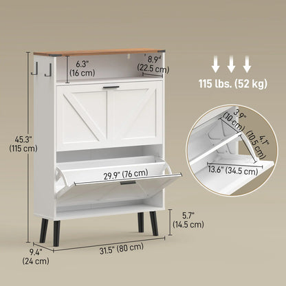 Shoe Storage Cabinet With 2 Flip Drawers, Farmhouse Narrow, White Shoe Storage Cabinets & Racks at Gallery Canada
