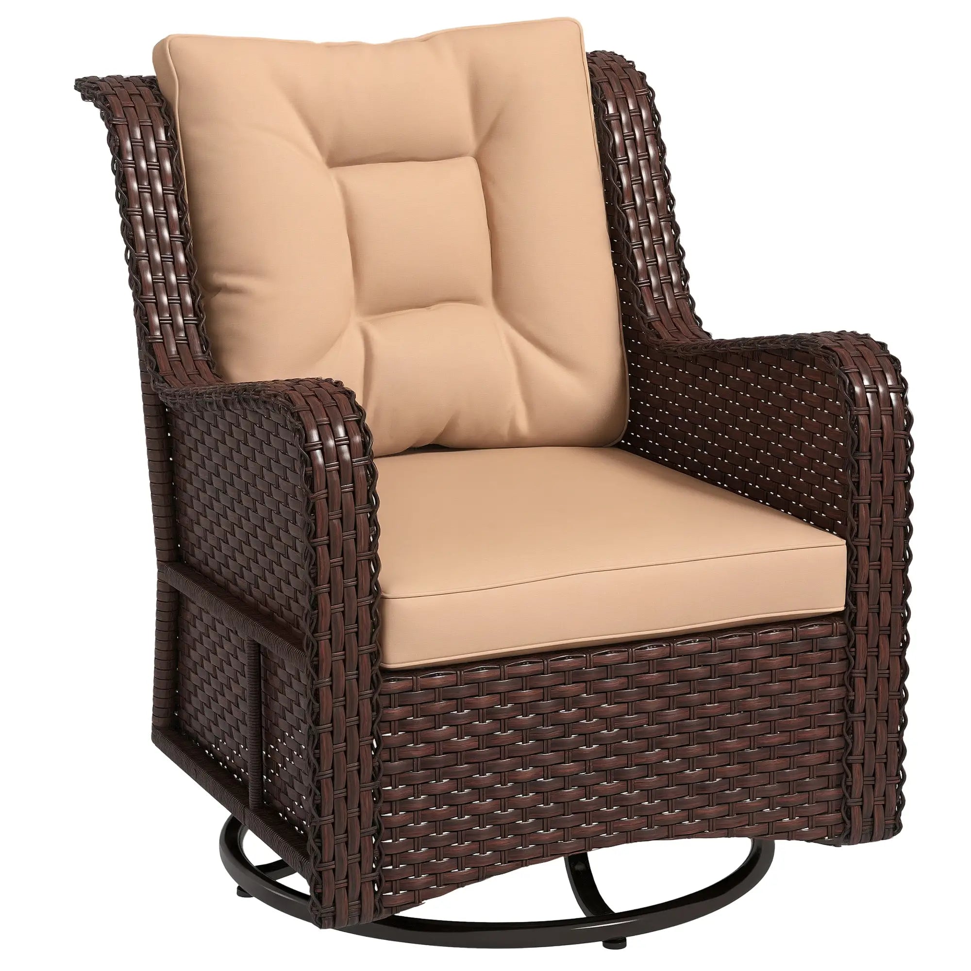 Rattan 360° Swivel Patio Chair with Cushion, Brown Patio Chairs at Gallery Canada