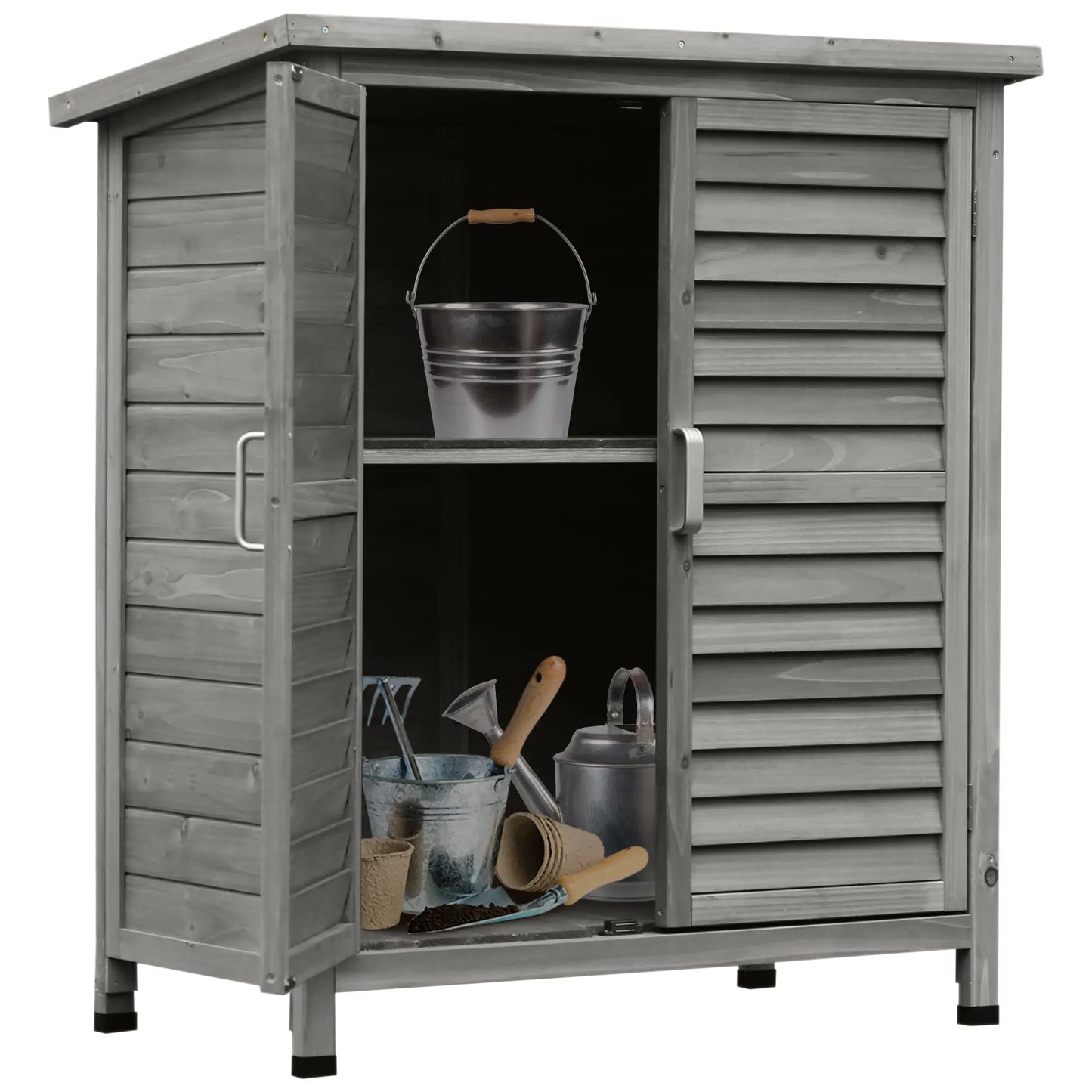 Wooden Garden Storage Shed, 2 Door, 34" x 18" x 38", Grey Sheds Grey at Gallery Canada