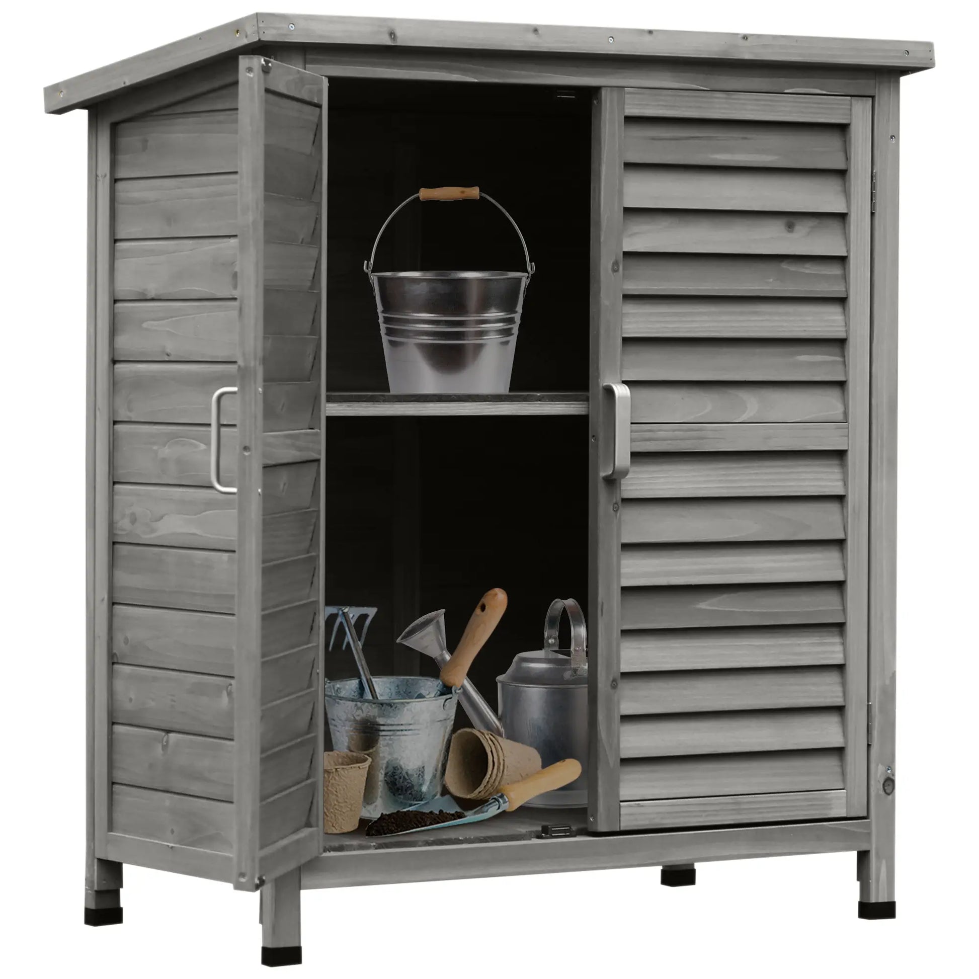Wooden Garden Storage Shed, 2 Door, 34" x 18" x 38", Grey Sheds Grey at Gallery Canada