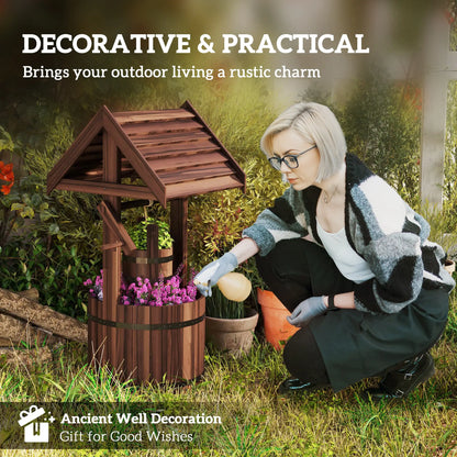 Wood Wishing Well Planter, With Hanging Bucket And Drainage, Tan Water Fountains at Gallery Canada