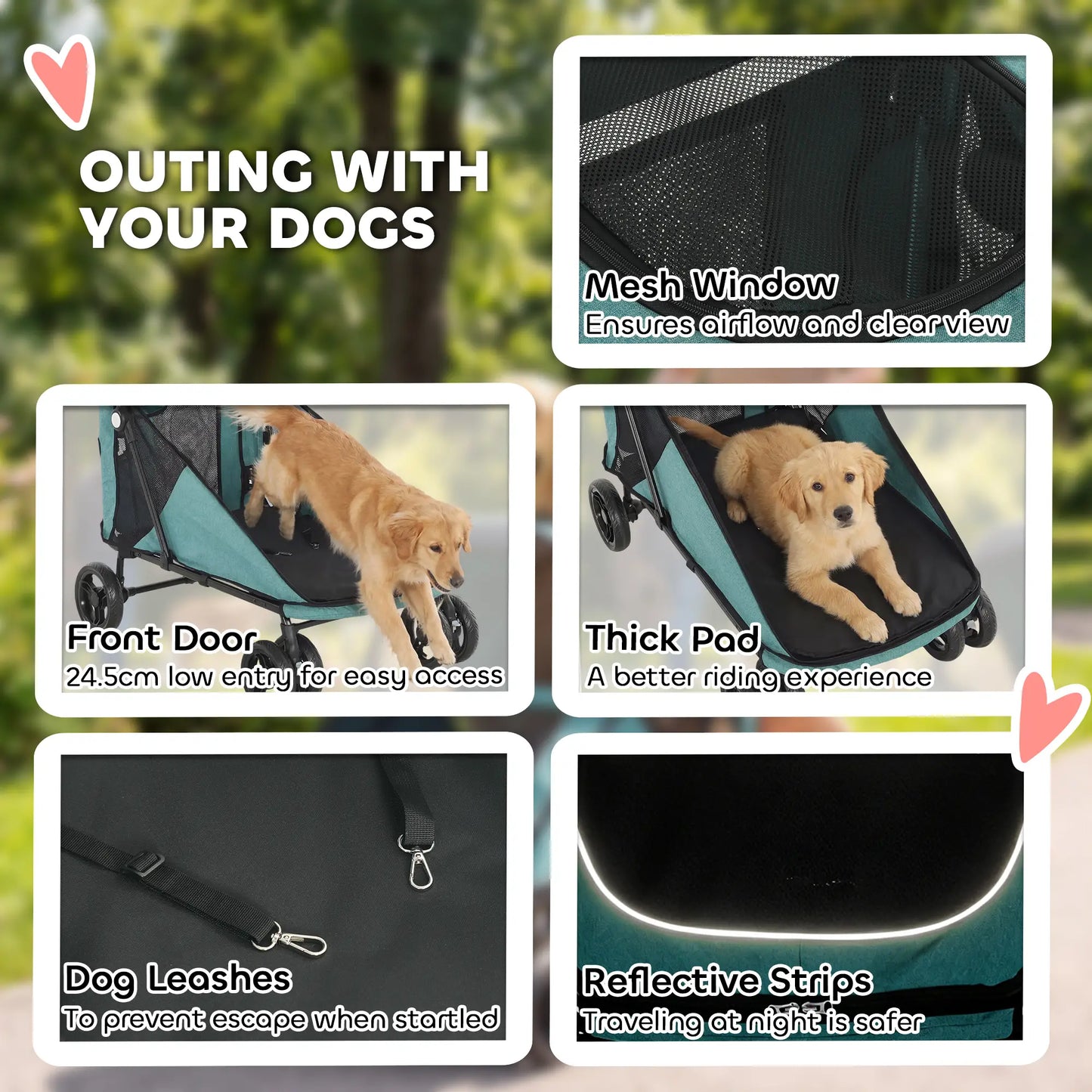 Dog Stroller for Large Dogs Up to 66 Lbs, 4-Wheel Shock Absorption, Turquoise Dog Bike Trailers & Strollers at Gallery Canada