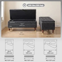 Banc coffre rembourré, capacité de 264 LBS, gris foncé