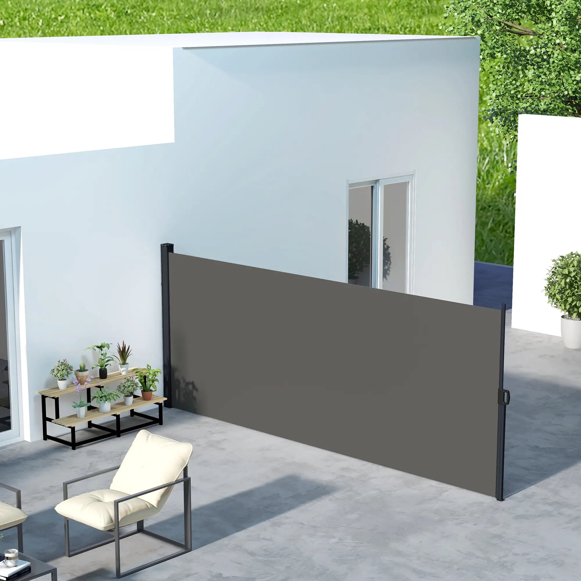 13' x 6' Retractable Side Awning, Outdoor Privacy Screen, Dark Grey Side Awnings at Gallery Canada
