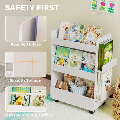 Kids Bookshelf with Wheels, Blackboard, 3-8 Years