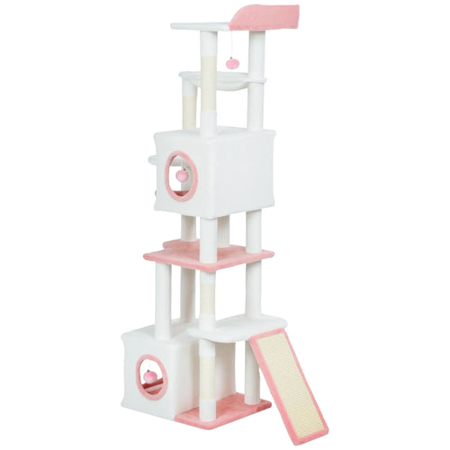 65 Inch Cat Tree, 2 Condos, Perch, Hammock, Scratching Posts, White