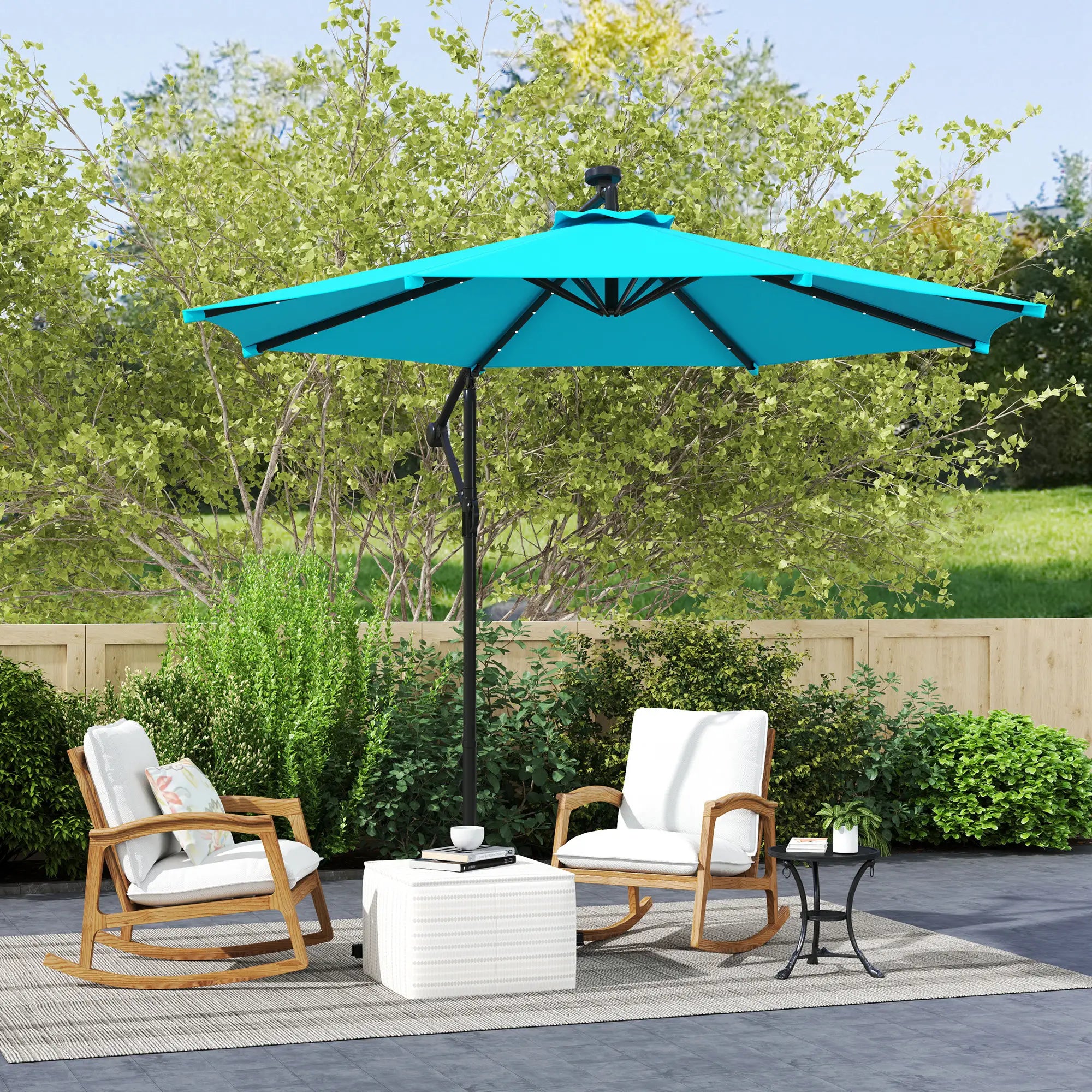 10ft Outdoor Cantilever Umbrella, Solar Lights, Adjustable Angle, Turquoise Offset Cantilever Umbrellas at Gallery Canada