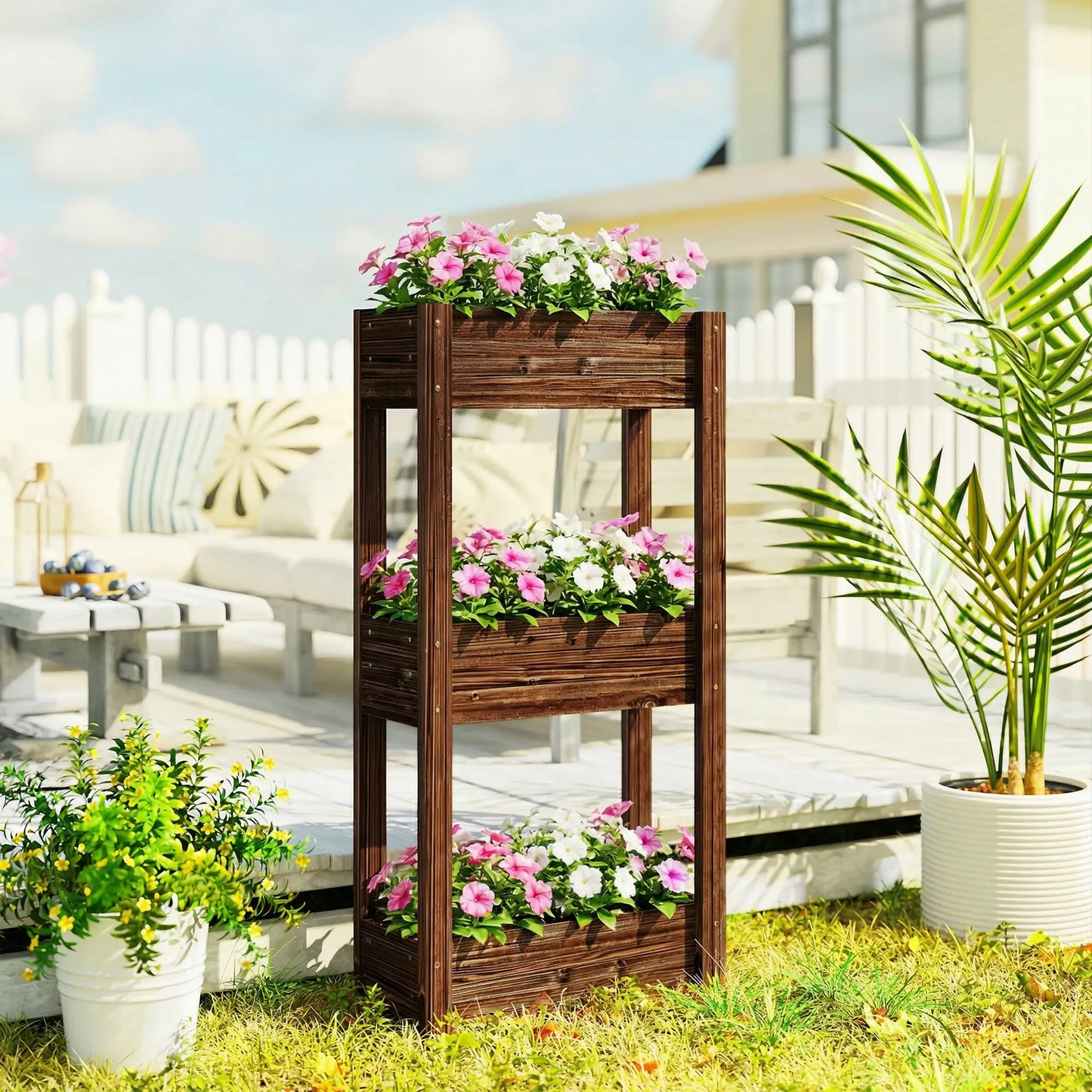 3-Tier Wooden Raised Garden Bed, 23.6" x 9.8" x 47.2", Elevated Planter Box Elevated Garden Beds at Gallery Canada