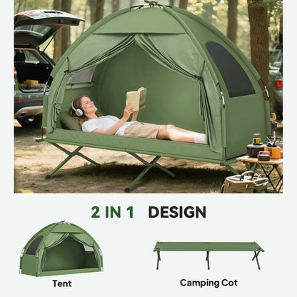 Compact Pop Up Folding Camping Cot Tent Combo, Dark Green Camping Tents at Gallery Canada