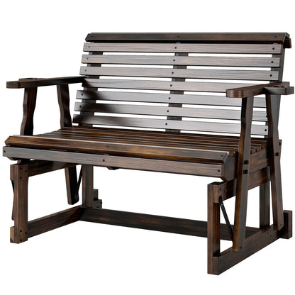 Outdoor Glider Bench, Wooden Glider Chair With 2 Cupholders Outdoor Gliders Carbonized at Gallery Canada