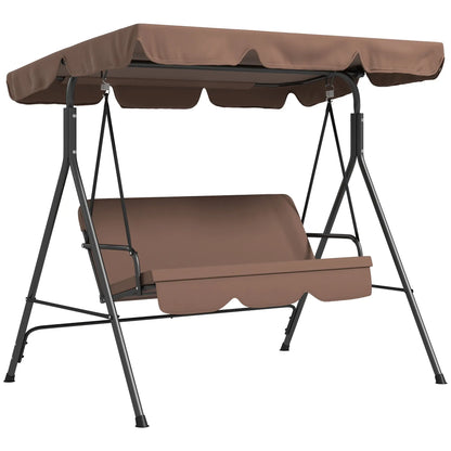 3-Seater Outdoor Porch Swing, Adjustable Canopy, Brown Patio Swings with Stand at Gallery Canada