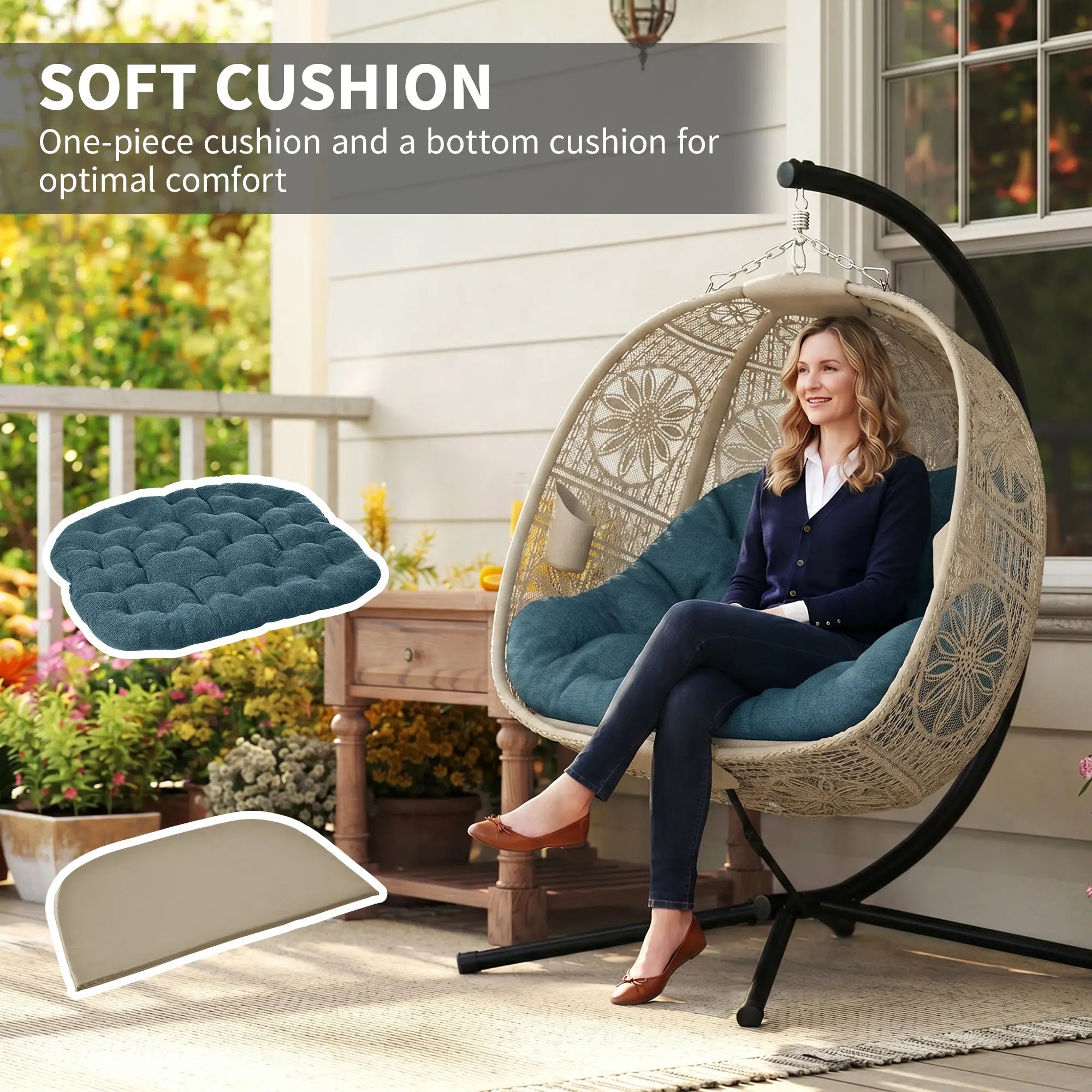 Hanging Egg Chair With Stand, Dark Grey Patio Swings with Stand at Gallery Canada