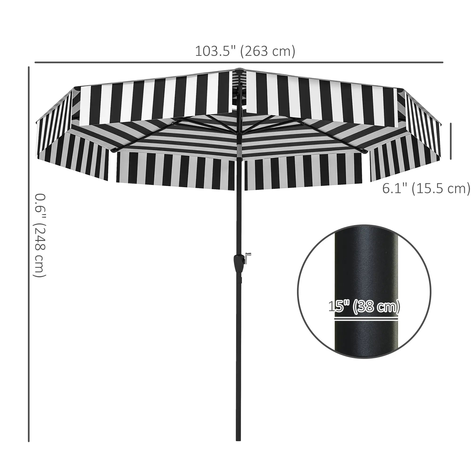 8.6 ft Patio Umbrella, UPF 30+, Crank, Tilt, 8 Ribs, Black Sun Umbrellas at Gallery Canada