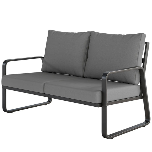 Outdoor Sofa, Thick Cushions, Patio Loveseat, 2 Seater, Black And Light Grey Patio Furniture Sets Black, Light Grey at Gallery Canada