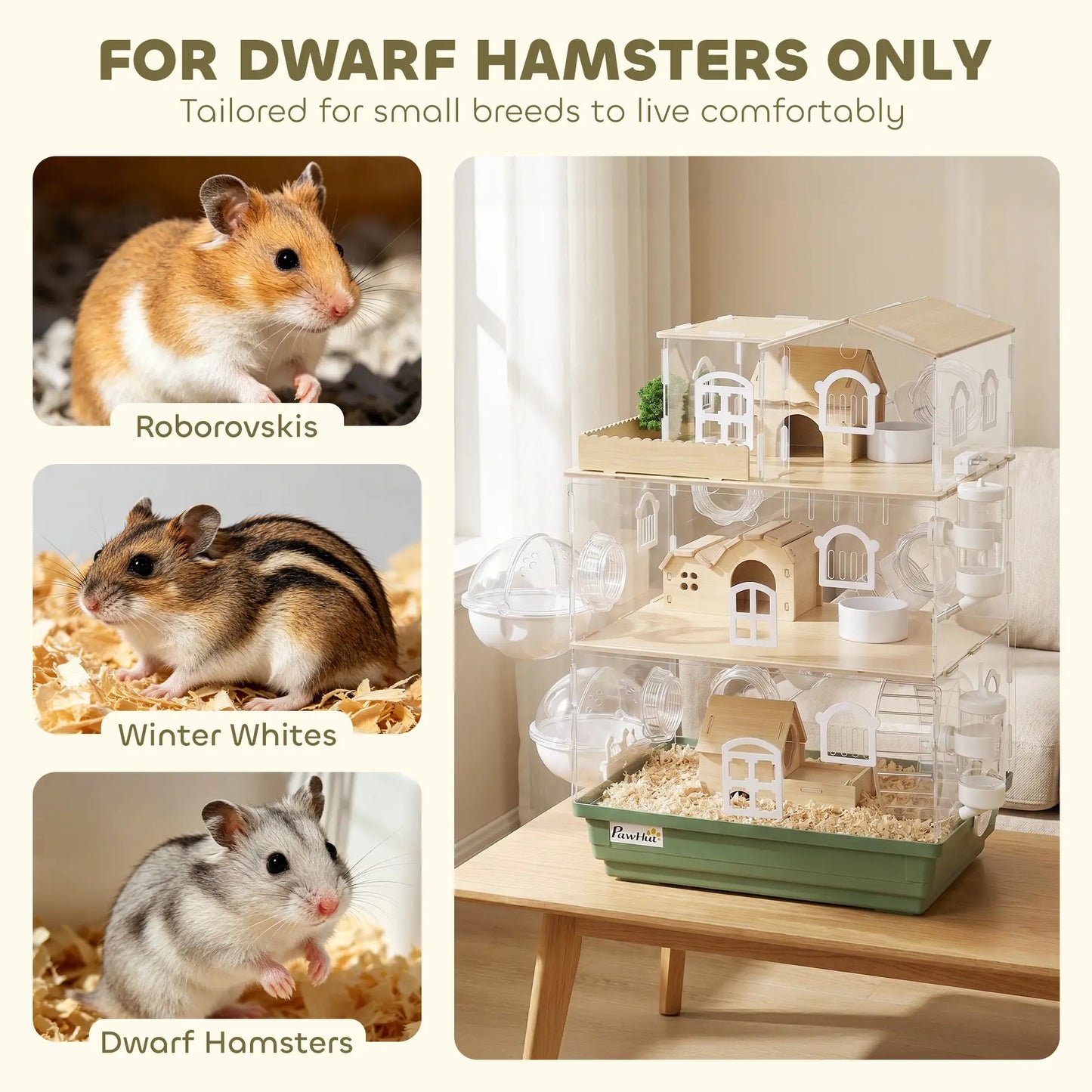 Large Hamster Cage, 3 Tiers Acrylic Hamster Habitat with Water Bottles, Running Wheel for Pet Mice, Dwarf Hamster Hamster Cages at Gallery Canada
