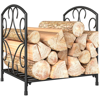 16" Heavy Duty Metal Fireplace Log Holder, Firewood Rack Outdoor, Black Firewood Racks at Gallery Canada