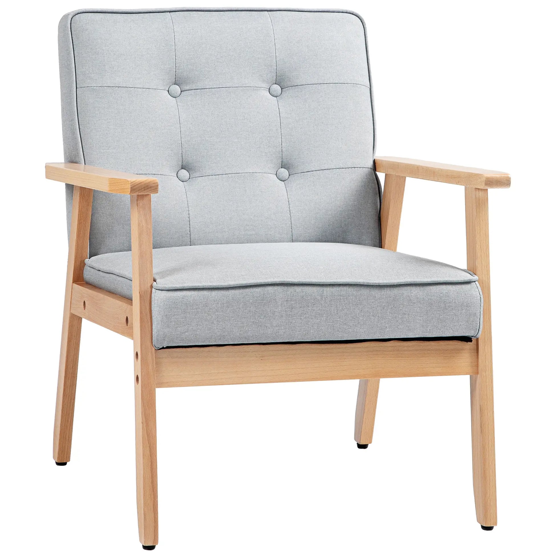 Modern Armchair Fabric, Accent Chair with Tufted Back, Wood Legs and Thick Padding for Living Room, Bedroom, Light Grey Accent Chairs at Gallery Canada